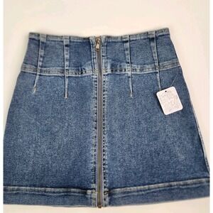 Free People‎ We The Free Zip Front Mini Skirt Blue Womens 26 Cowgirl Festival